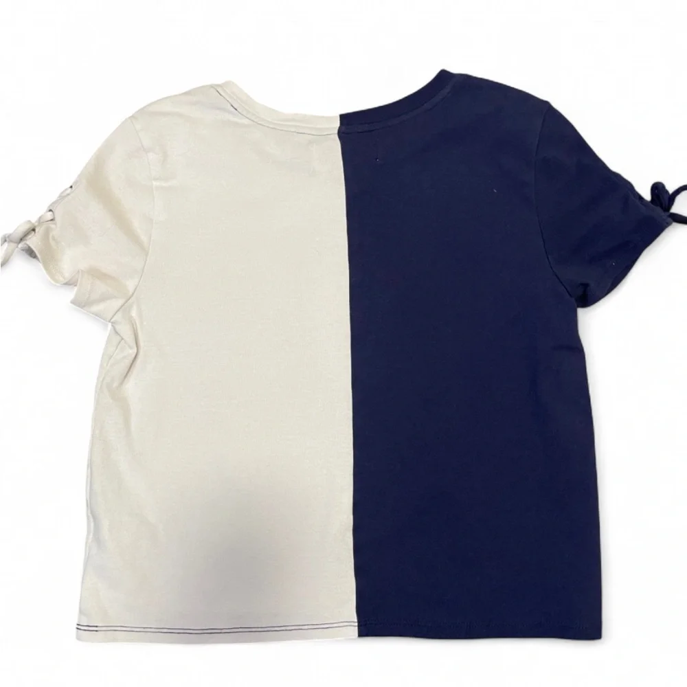Limited Too⚜️ Vintage 1997 ⚜️Color Block Lace-Up Tee Navy/White L (Girls 12/14)